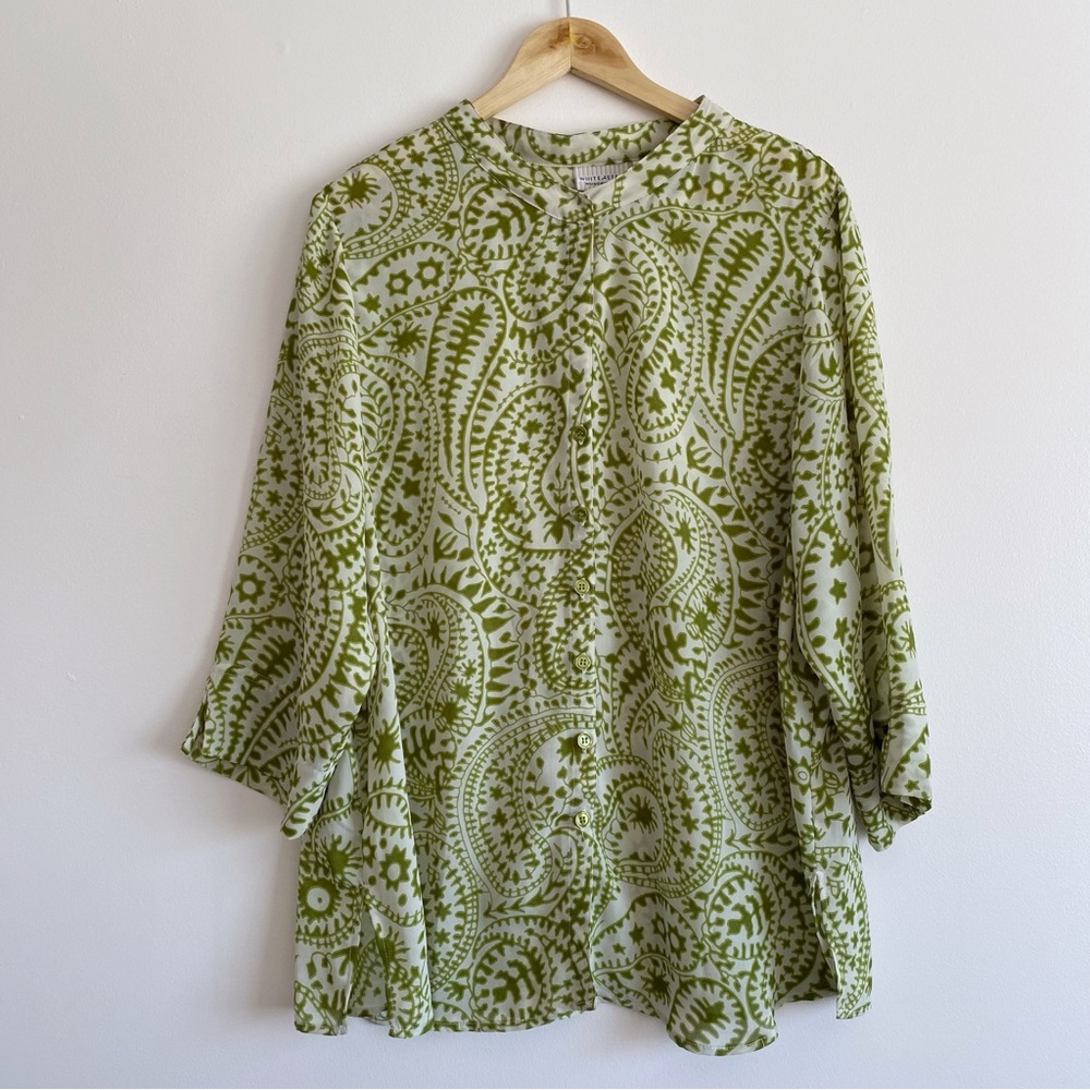 2/$16 White Stag Olive Green Paisley Patterned Blouse